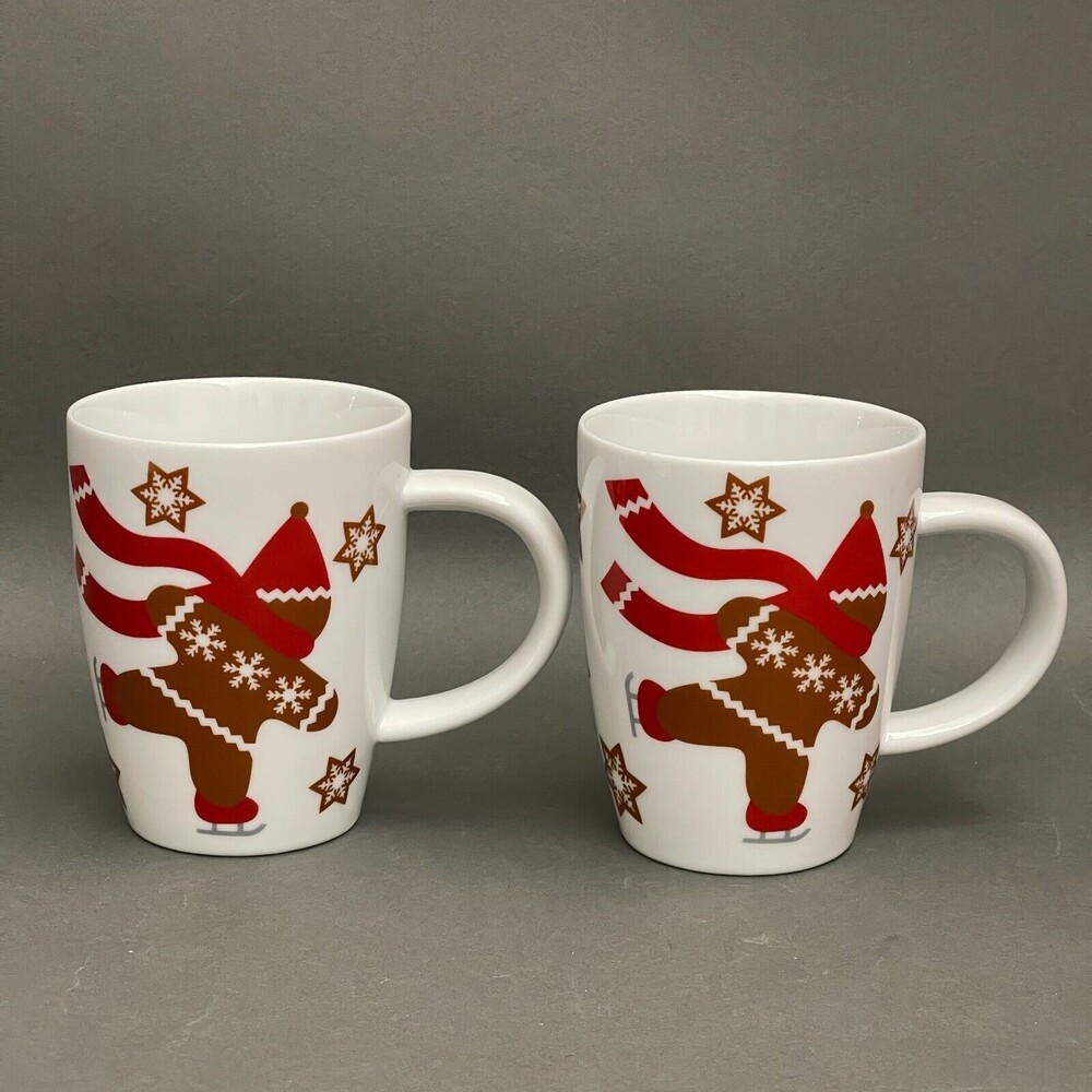 Crate & Barrel Coffee Mugs Cups‎ Gingerbread Skating Lot of 2